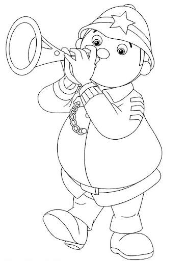 Coloring page policeman Noddy with a trumpet